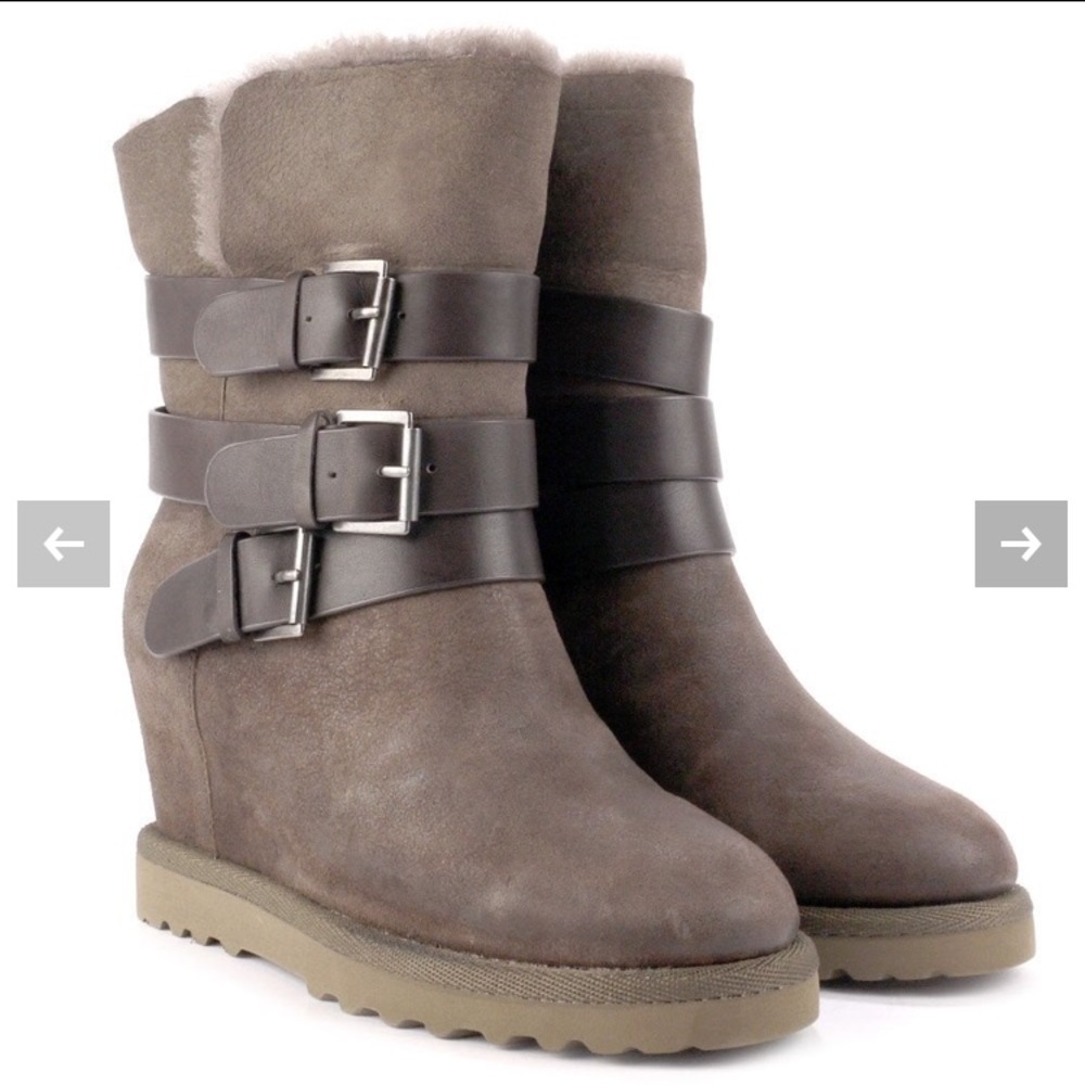 ASH | Full Shearling Lined Suede Wedge Boot |Greige Taupe 8 US NWT 38 EU | NIB